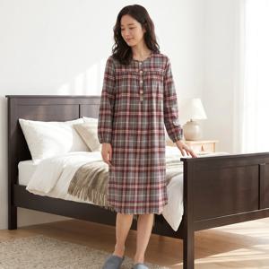 찬바람 부는 날 포근하게 여성 순면 기모 파자마 원피스