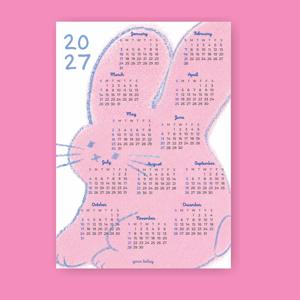 2027 토끼 일러스트 포스터 달력 핑크 연간 캘린더 감성 인테리어 벽달력