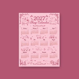 2027 핑크 양 포스터 달력 연간 캘린더 빈티지 인테리어 벽달력