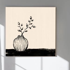 먹빛의 여백 화병 꽃그림 수묵화 캔버스 액자 거실 인테리어