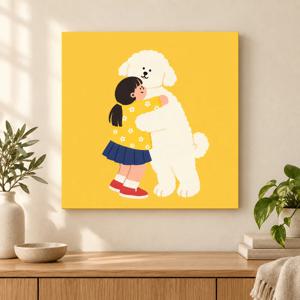 비숑 강아지 그림 아이와 포옹 캔버스 액자 아이방 인테리어