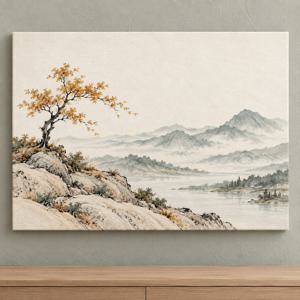 황금 나무 그림 캔버스 액자 호수 풍경 거실 인테리어 금빛 가지