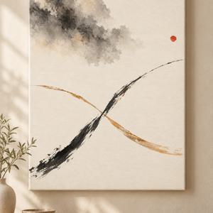 먹빛 바람 추상화 그림 캔버스 액자 수묵화 붓선 거실 인테리어
