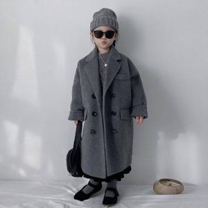 그레이 오버핏 더블 롱 코트 여아코트 겉옷 트렌치코트 울코트 겨울 기모 아동 R25293