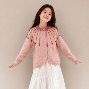 체리 폼폼 니트 가디건 여아가디건 겉옷 집업 니트가디건 겨울 핑크 기모 주니어 R25398