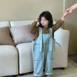 데님 오버롤 스트라이프 티 셋업 여아청바지 데님팬츠 와이드팬츠 긴바지 가을 R24956