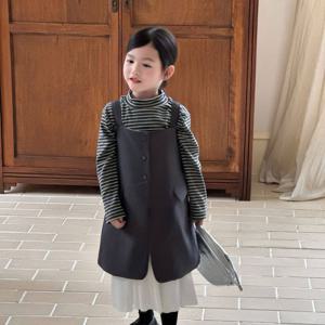 레이어드 차콜 점퍼 원피스 여아원피스 드레스 니트원피스 겨울원피스 겨울 기모 R25103
