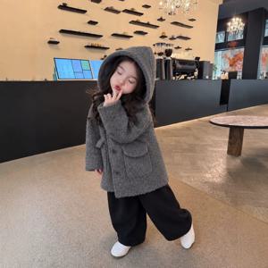 그레이 후드 울 블렌드 코트 여아코트 겉옷 트렌치코트 울코트 겨울 기모 아동 R25091