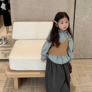 데님 셔츠 베스트 울라이크 와이드 팬츠 셋업 여아청바지 와이드팬츠 데님팬츠 R24942