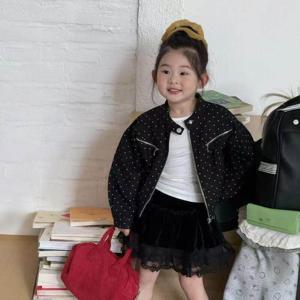 블랙 폴카 도트 퀼팅 자켓 여아자켓 점퍼 겉옷 가을 아동 초등학생 R25340