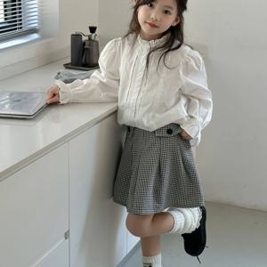 화이트 프릴 블라우스 그레이 플리츠 스커트 셋업 여아치마 치마바지 가을 아동 R24873