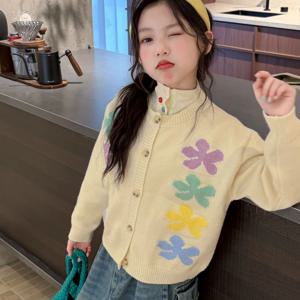 크림 플라워 니트 가디건 데님 롱스커트 셋업 여아치마 데님팬츠 치마바지 겨울 R24872