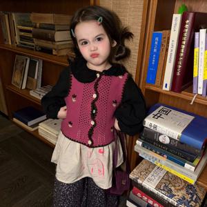 마젠타 크로셰 니트 베스트 플라워 팬츠 셋업 여아조끼 패딩조끼 겉옷 겨울 기모 R24855