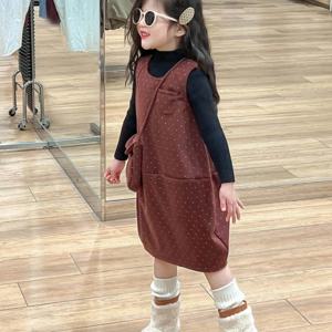 버건디 도트 양털 민소매 원피스 셋업 여아원피스 드레스 니트원피스 겨울원피스 R24820