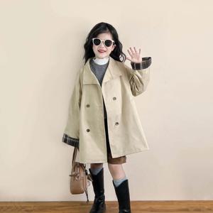 베이지 더블 트렌치 코트 코듀로이 팬츠 셋업 여아아동복 골덴바지 트렌치코트 R24750