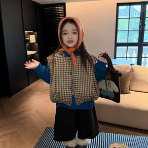 브라운 체크 리버서블 퀼팅 베스트 여아조끼 패딩조끼 겉옷 겨울 기모 아동 R24702