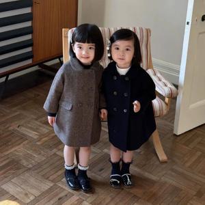 더블 버튼 울 라이크 코트 여아코트 겉옷 트렌치코트 울코트 겨울 브라운 기모 R24650