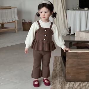 브라운 니트 멜빵 셋업 여아니트 스웨터 니트티 가디건 겨울 기모 아동 키즈 R24628