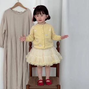 옐로 니트 가디건 튤 스커트 셋업 여아치마 치마바지 겨울 기모 아동 키즈 R24626