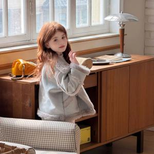 퍼 칼라 무톤 스타일 자켓 여아자켓 점퍼 겉옷 겨울 기모 블루 카키 아동 R24488