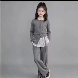 그레이 니트 가디건 레이스 셋업 여아가디건 겉옷 집업 니트가디건 겨울 기모 R24470