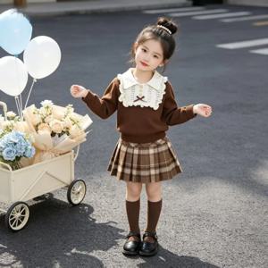 레이스 카라 브라운 니트 여아니트 스웨터 니트티 가디건 겨울 기모 아동 R24284