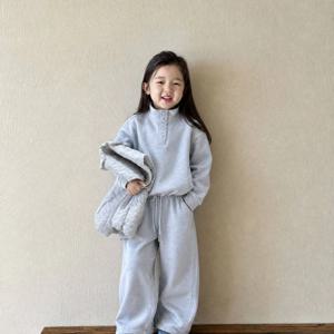 블루 기모 맨투맨 패딩 베스트 3종 셋업 여아맨투맨 트레이닝복 후드티 R24053