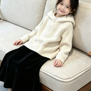크림 골지 후드 하프 집업 니트 여아후드티 후드집업 맨투맨 트레이닝복 겨울 R24191