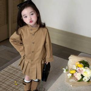 카키 플리츠 트렌치 코트 여아코트 트렌치코트 겉옷 울코트 가을 아동 초등학생 R24149