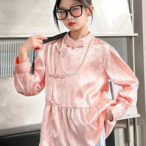 핑크 새틴 매듭단추 블라우스 여아티셔츠 긴팔티 이너 레이어드티 가을 주니어 R23847