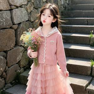 레이스 후드 그라데이션 가디건 여아가디건 니트 겉옷 집업 가을 핑크 주니어 R23690