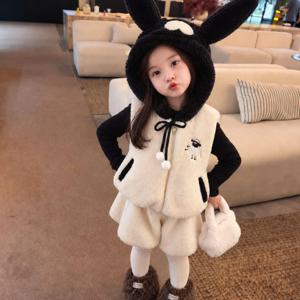 토끼귀 후드 퍼 베스트 여아조끼 패딩조끼 겉옷 겨울 화이트 기모 아동 초등학생 R23675