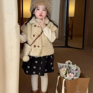 더블 버튼 테디 베스트 여아조끼 패딩조끼 겉옷 겨울 크림 기모 아동 초등학생 R23673