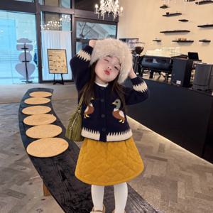 청둥오리 인타르시아 가디건 여아가디건 니트 겉옷 집업 겨울 네이비 기모 아동 R23671