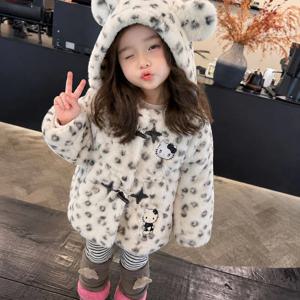 스노우 레오파드 후드 퍼 자켓 여아자켓 점퍼 겉옷 겨울 기모 아동 초등학생 R23668