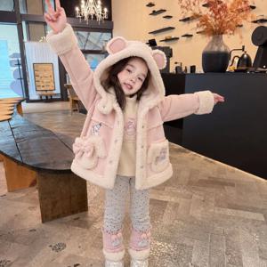핑크 곰귀 후드 무스탕 코트 여아코트 무스탕자켓 겉옷 트렌치코트 겨울 기모 R23659