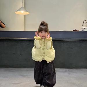 레몬 매듭단추 패딩 베스트 여아조끼 패딩조끼 겉옷 겨울 기모 아동 초등학생 R23652