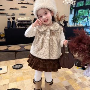 레오파드 퍼 베스트 여아조끼 패딩조끼 겉옷 겨울 기모 아동 초등학생 R23651