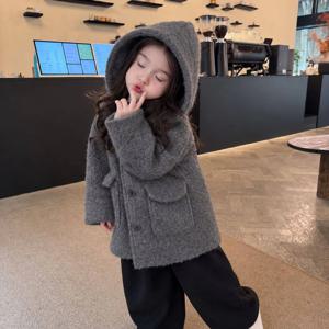 그레이 후드 모직 코트 여아코트 겉옷 트렌치코트 울코트 겨울 기모 아동 R23649