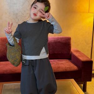 레이어드 소매 차콜 티셔츠 여아티셔츠 긴팔티 이너 레이어드티 가을 아동 R23617