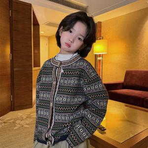 빈티지 자카드 니트 가디건 남아니트 스웨터 아동상의 주니어 R21643