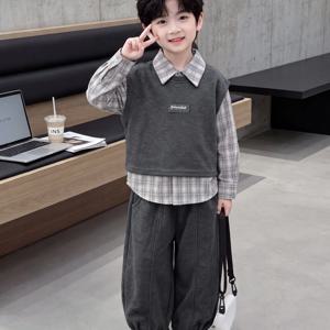 체크 셔츠 니트 베스트 셋업 R26306