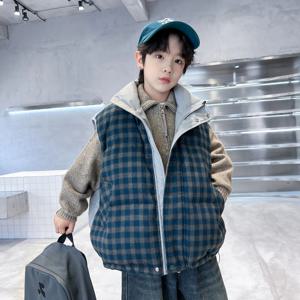 체크 패딩 하이넥 베스트 R26192