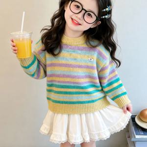 파스텔 레인보우 스트라이프 니트 R25496