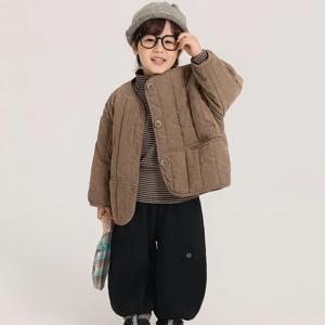브라운 라인퀼팅 노카라 자켓 R25485