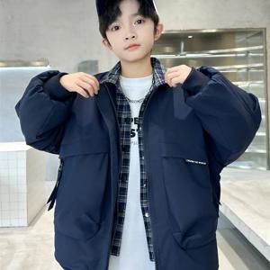 체크 카라 배색 패딩 블루종 R25453