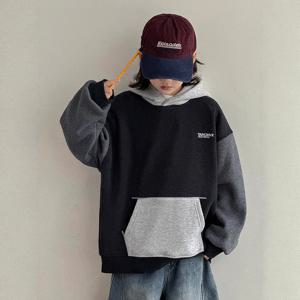 컬러블록 캥거루포켓 기모 후디 R25626