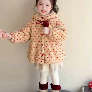 하트 도트 폼폼 후드 보아 코트 R25850