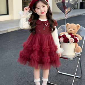리본 퍼프소매 티어드 튤 원피스 세트 R25812