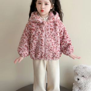 핑크 레오파드 곰귀 후드 보아 자켓 R25784